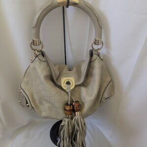 Gucci GG Indy Hobo Ivory Bamboo with Tassels Medium